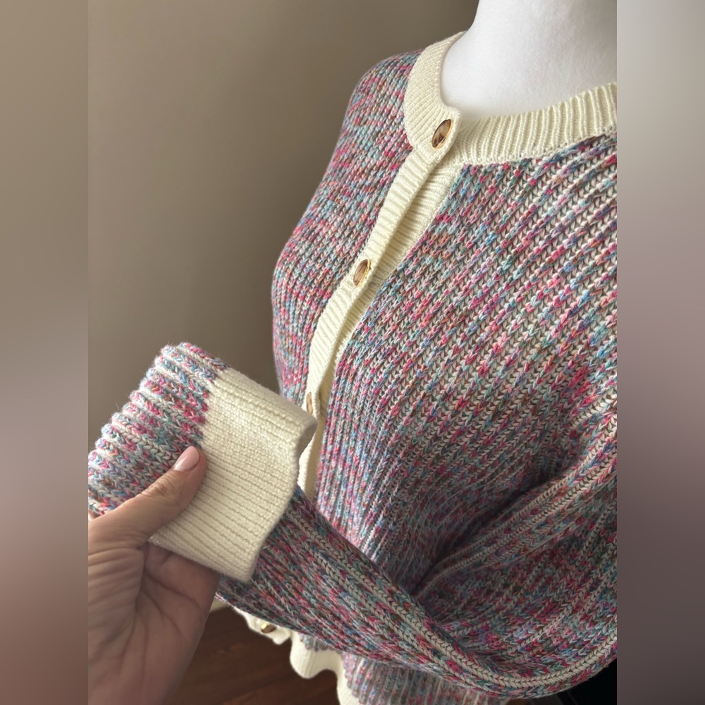J. Crew Multicolor Knit Cardigan with Cream Accents Large - Picture 7 of 7
